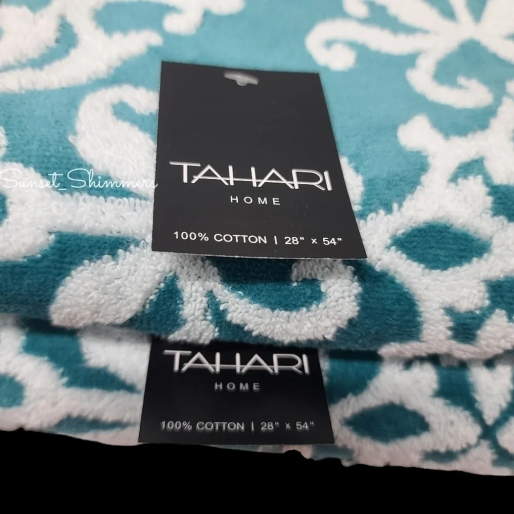 6 Piece Tahari Luxury Plush Damask Jacquard Scroll Bath Hand Tip Towel Set NEW